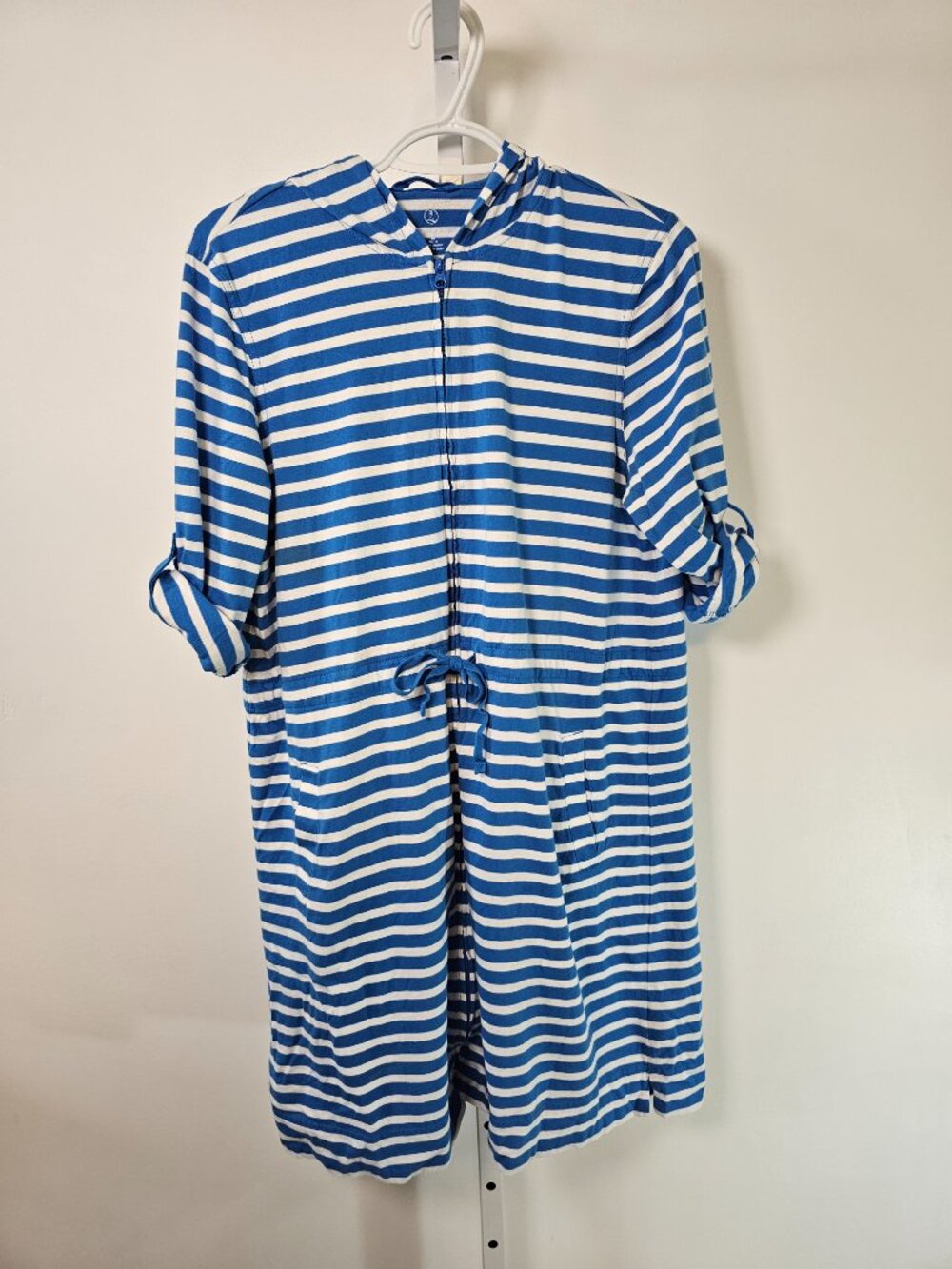 Lands' End Dress Coverup Blue White Stripes Hooded Beach Summer Casual M - Picture 7 of 10